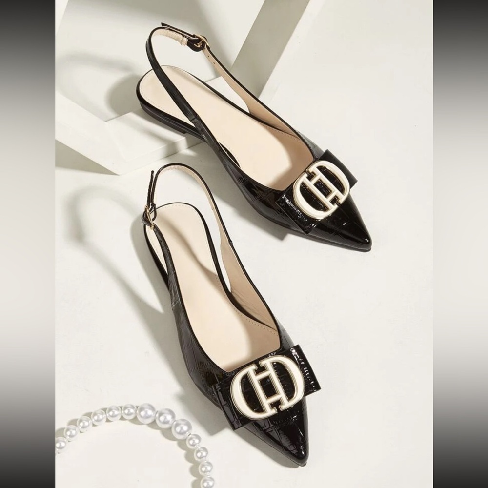 Croc Embossed Slingback Flats